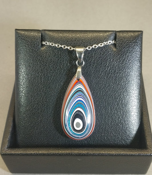 Fordite Pendant With Stainless Steel Chain, EB51