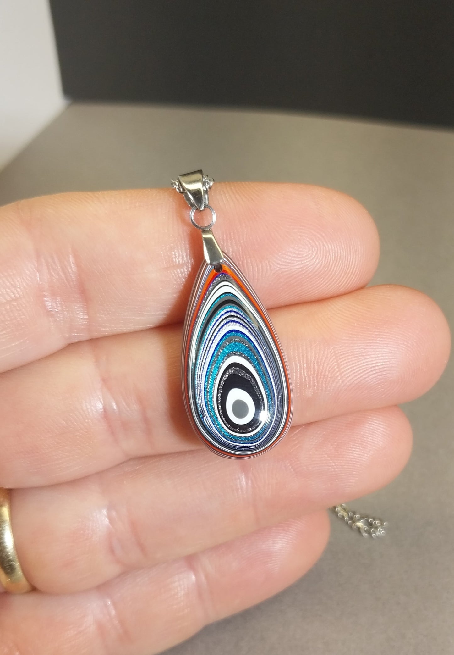 Fordite Pendant With Stainless Steel Chain, EB51