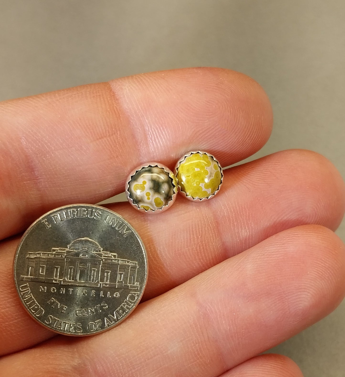 Ocean Jasper Stud Earrings in Solid Sterling Silver
