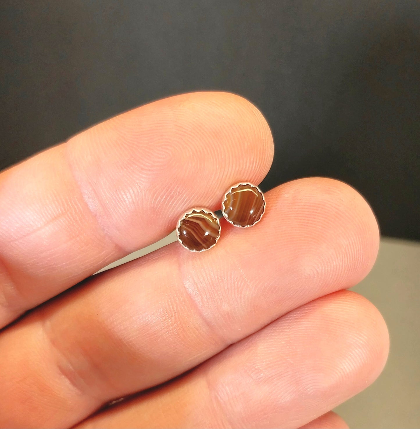 Lake Superior Agate Earrings, Solid Sterling Silver