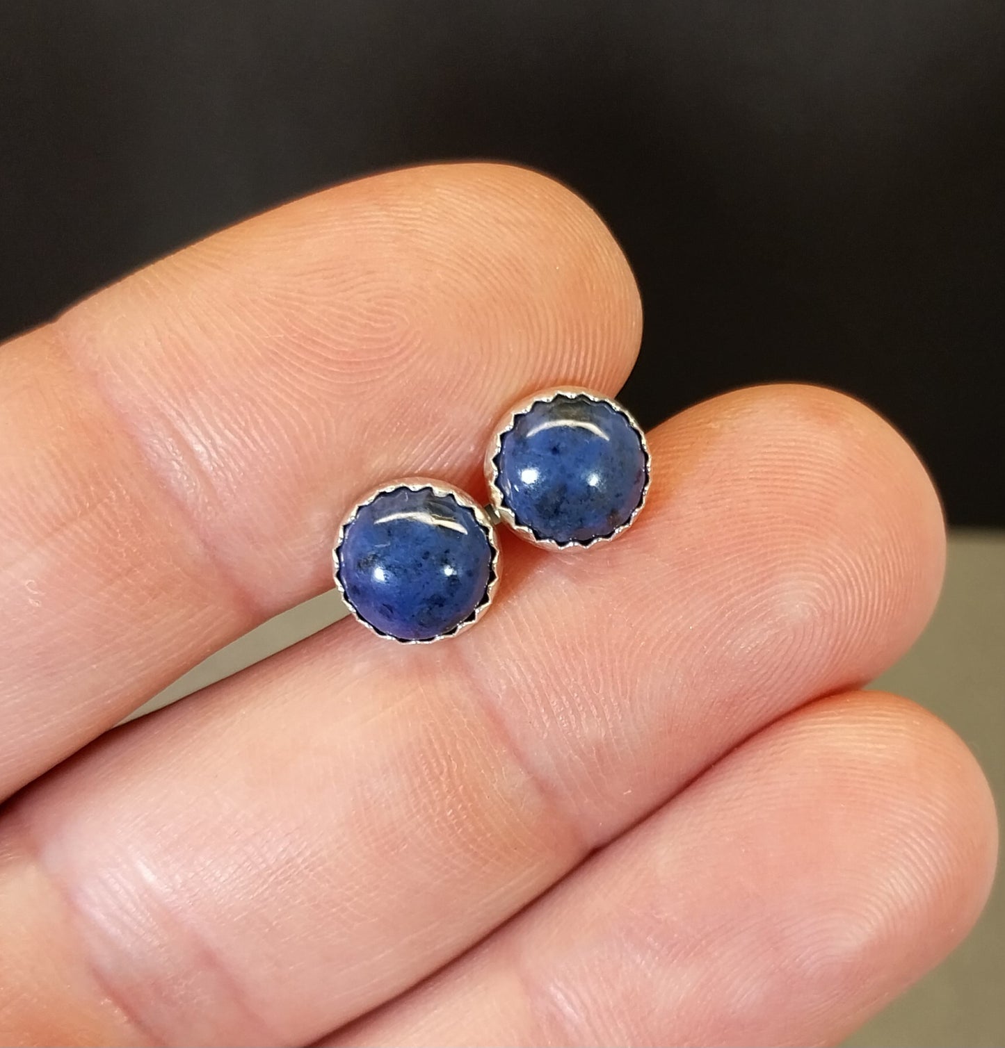 Dumortierite Stud Earring, Deep Blue Quartz Silver Earrings