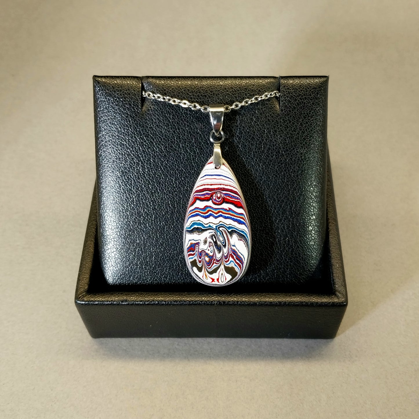 Teardrop Fordite Necklace Stainless Chain