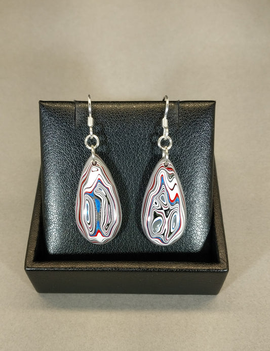 Fordite Earrings in Large Teardrops and Sterling Silver