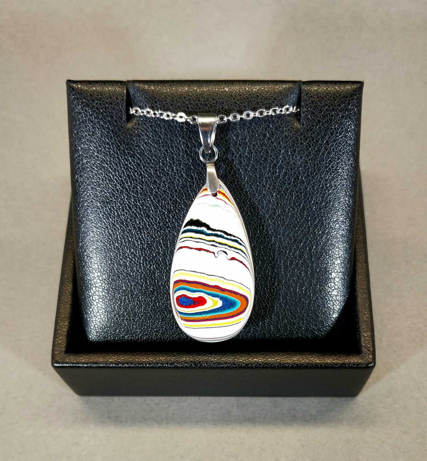 Teardrop Fordite Necklace Stainless Chain