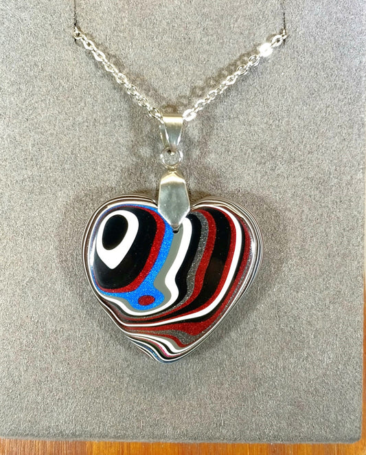 Fordite Heart Necklace, Ohio Motor Agate Heart