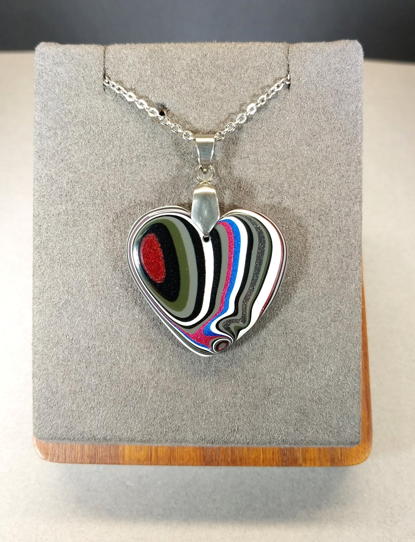 Fordite Heart Necklace, Ohio Motor Agate Heart