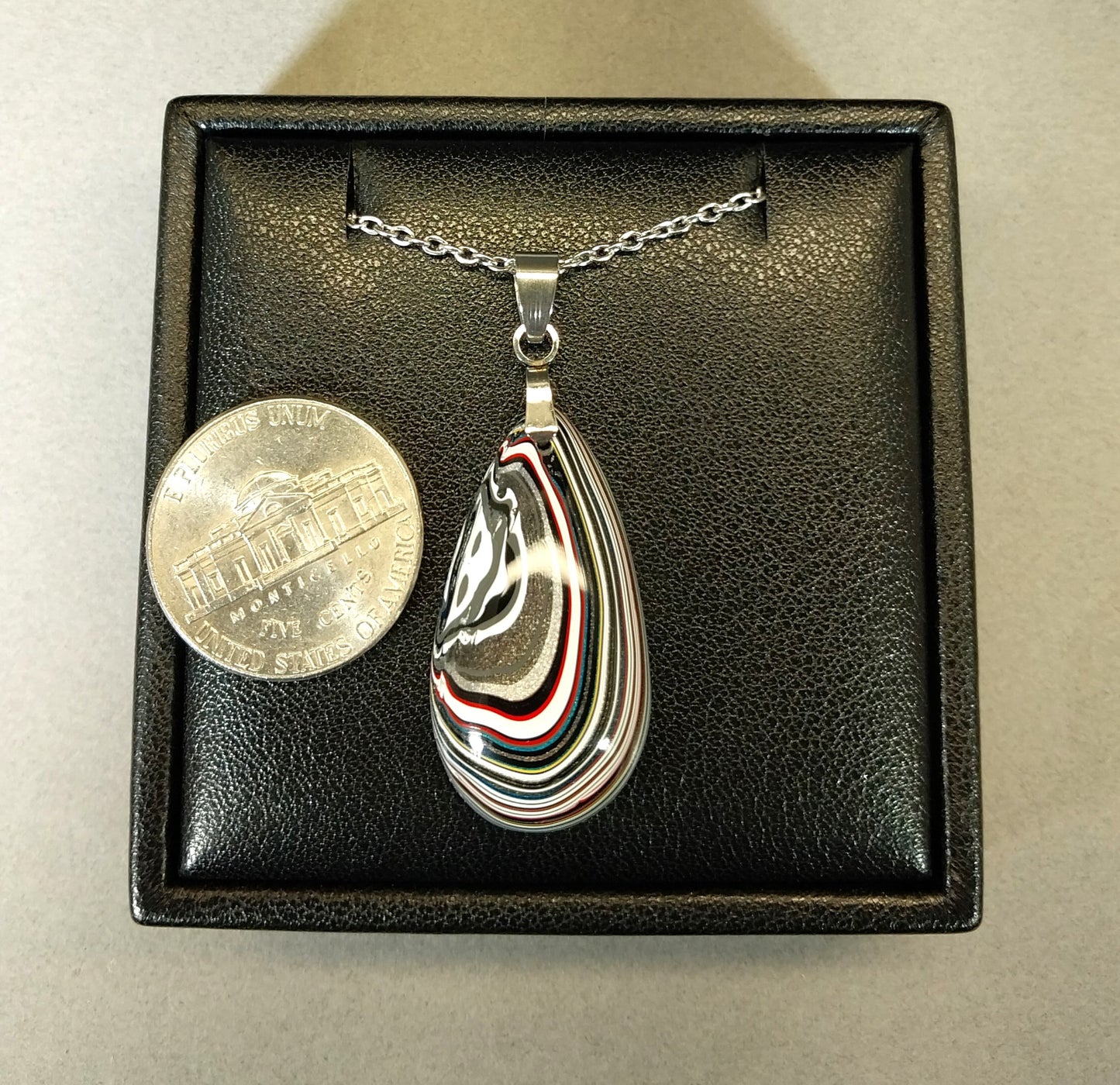Fordite Necklace, Striped Teardrop in Ohio Motor Agate