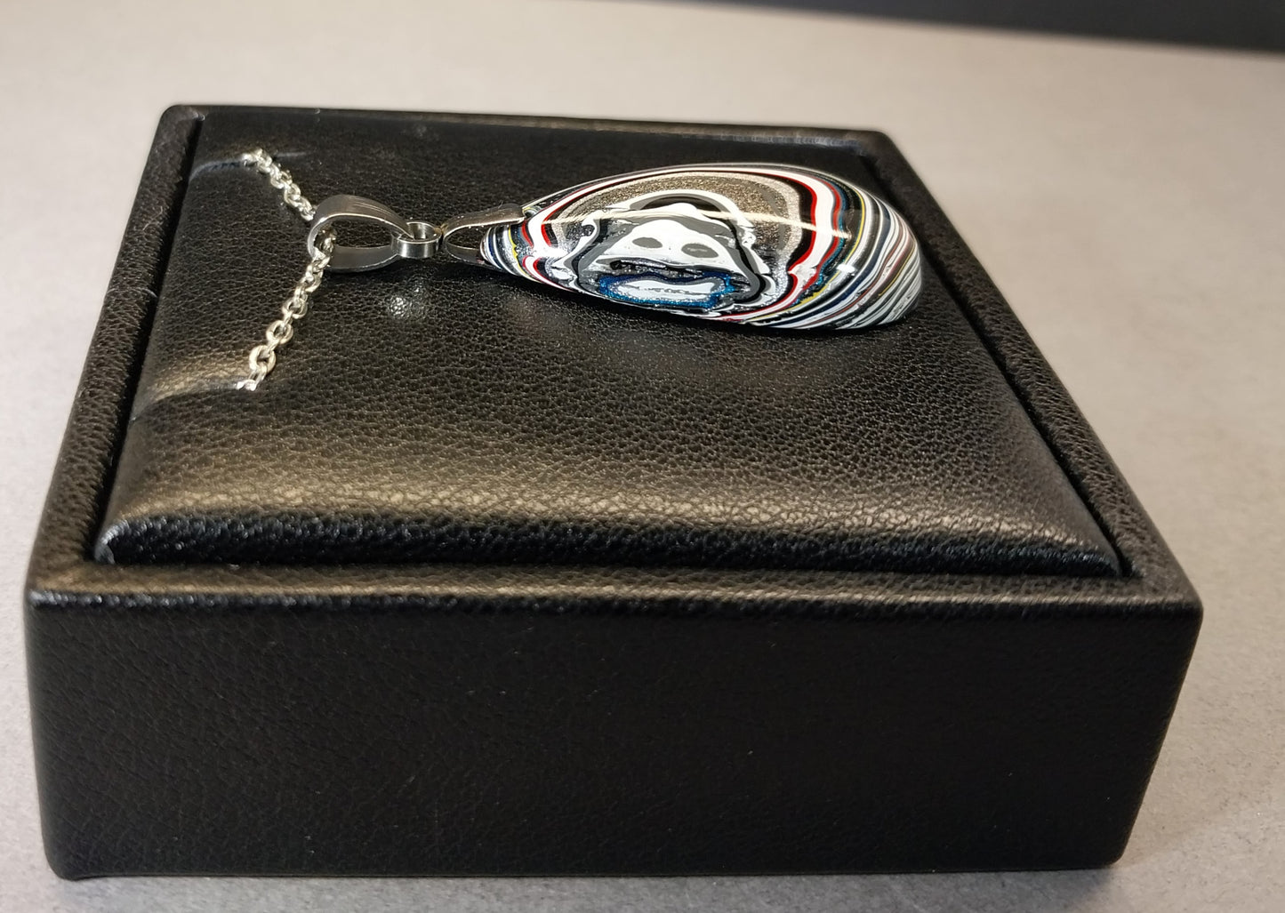 Fordite Necklace, Striped Teardrop in Ohio Motor Agate