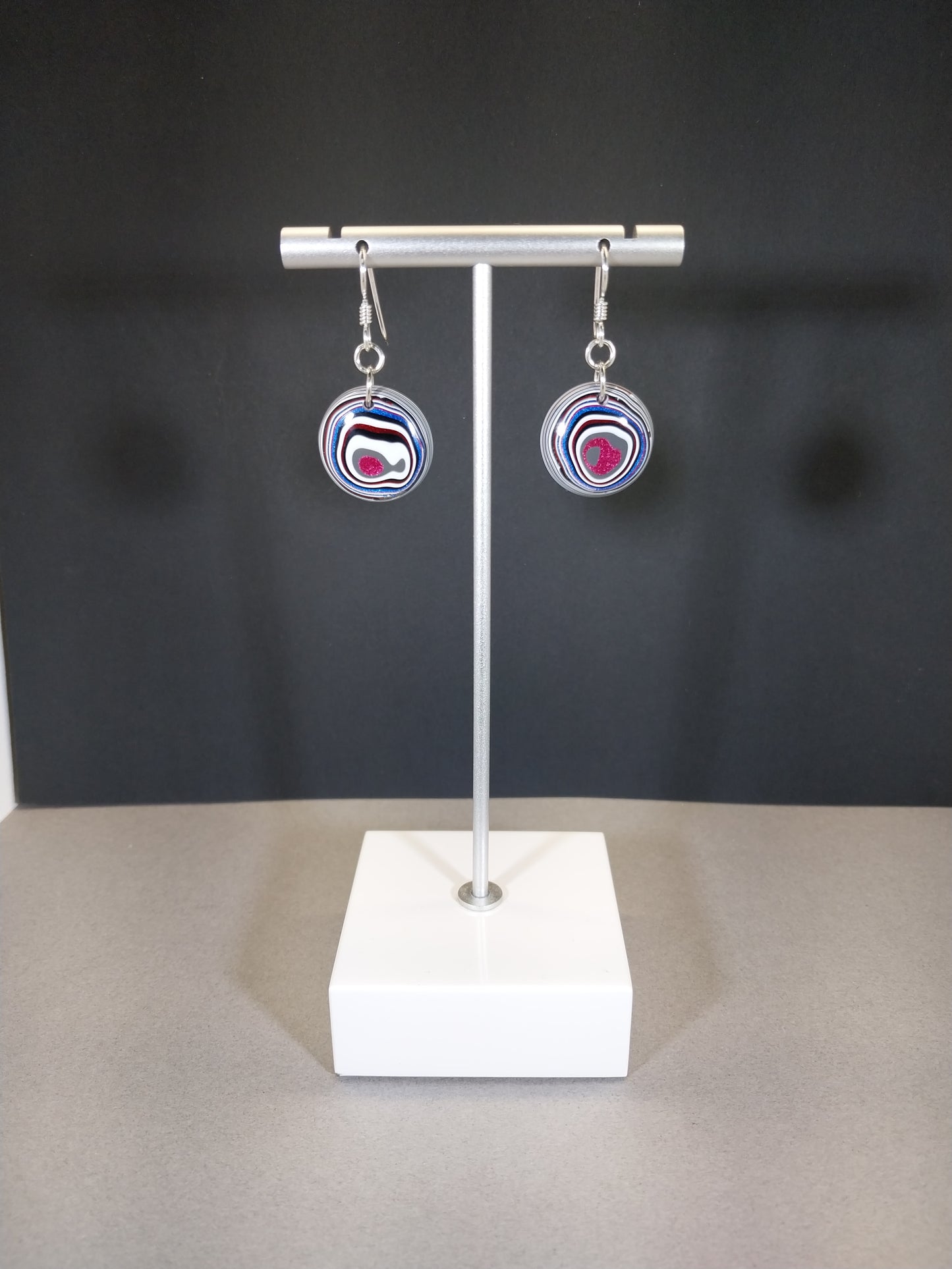 Round Freightliner Fordite Earrings Sterling Silver