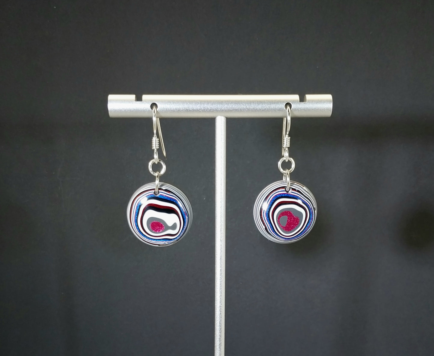 Round Freightliner Fordite Earrings Sterling Silver