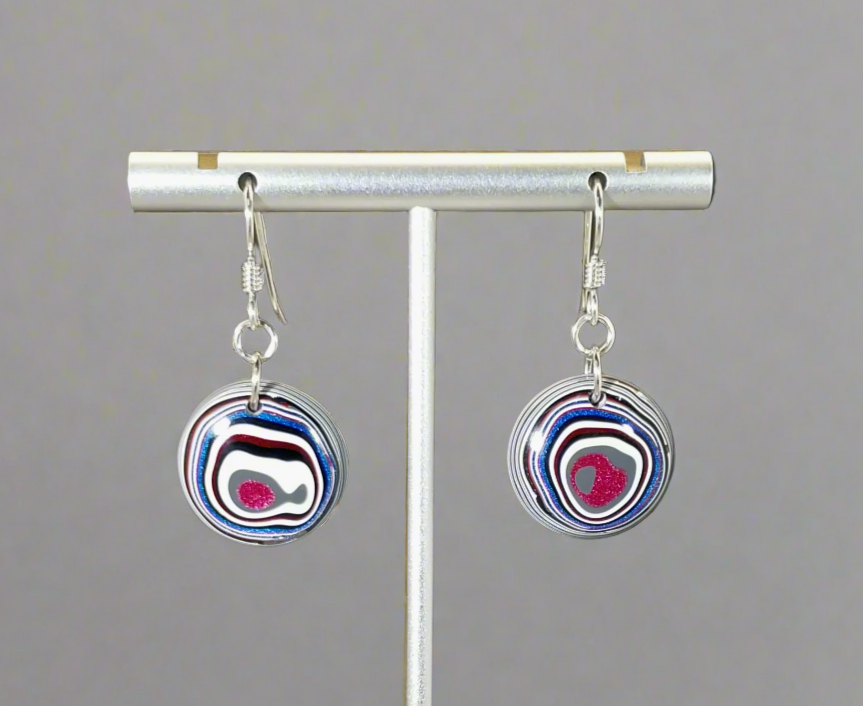 Round Freightliner Fordite Earrings Sterling Silver