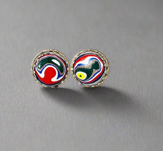 Larger Size Fordite Stud Earrings in Stainless Steel