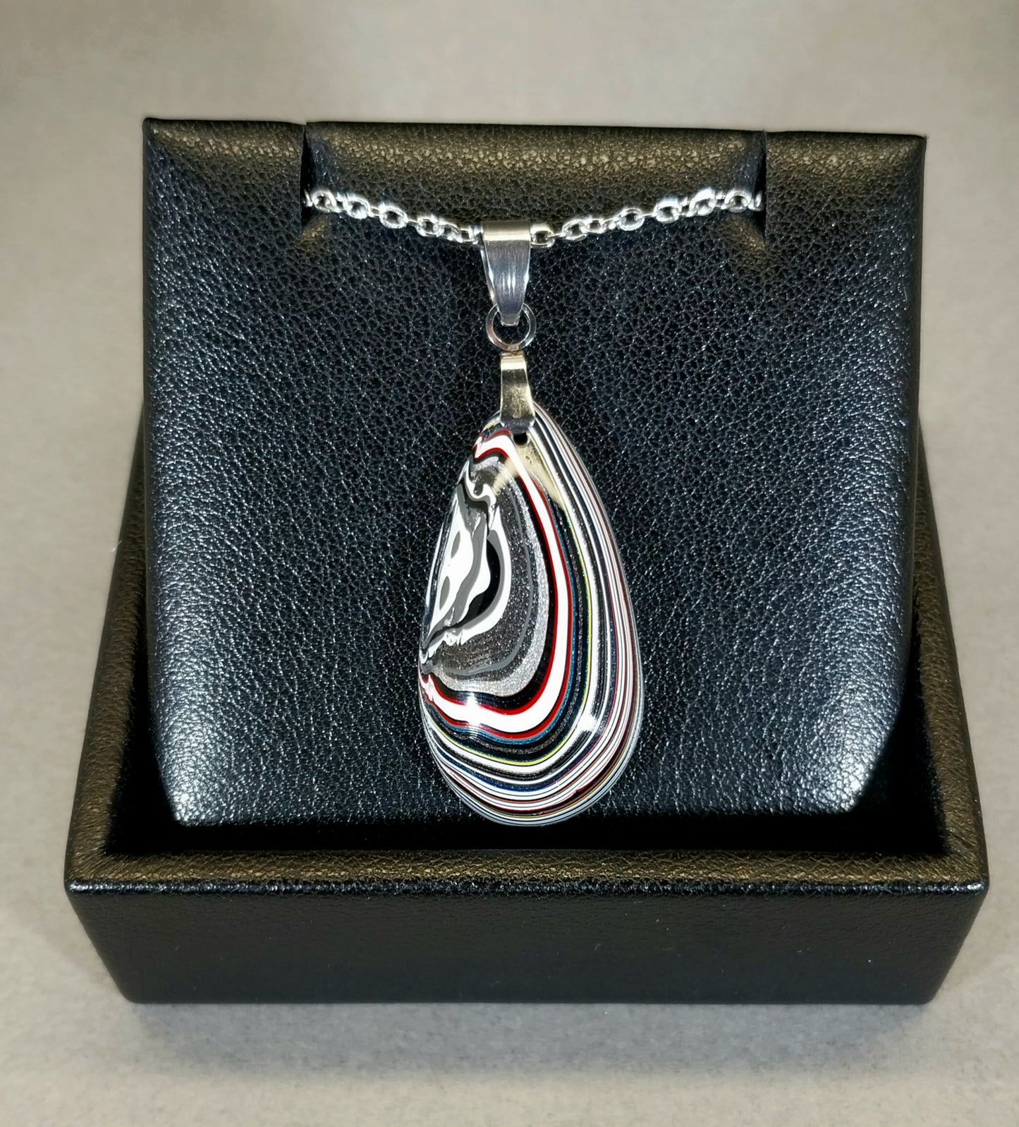 Fordite Necklace, Striped Teardrop in Ohio Motor Agate