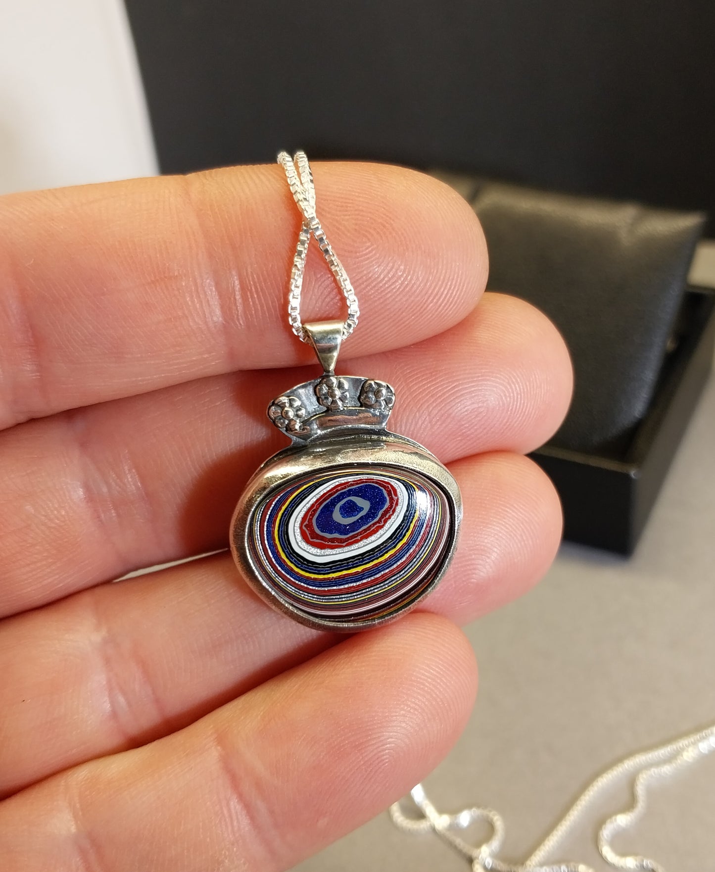 Corvetteite-Fordite Sterling Silver Necklace The Queens Flower Pot