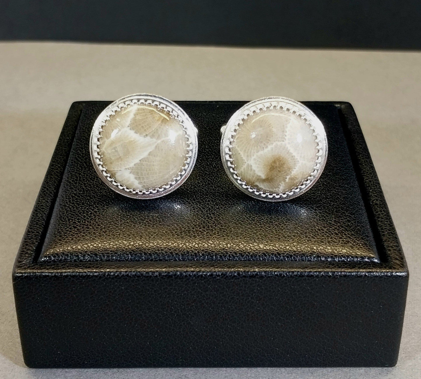 Petoskey Stone Cuff Links, Michigan Petoskey Stone Cufflinks