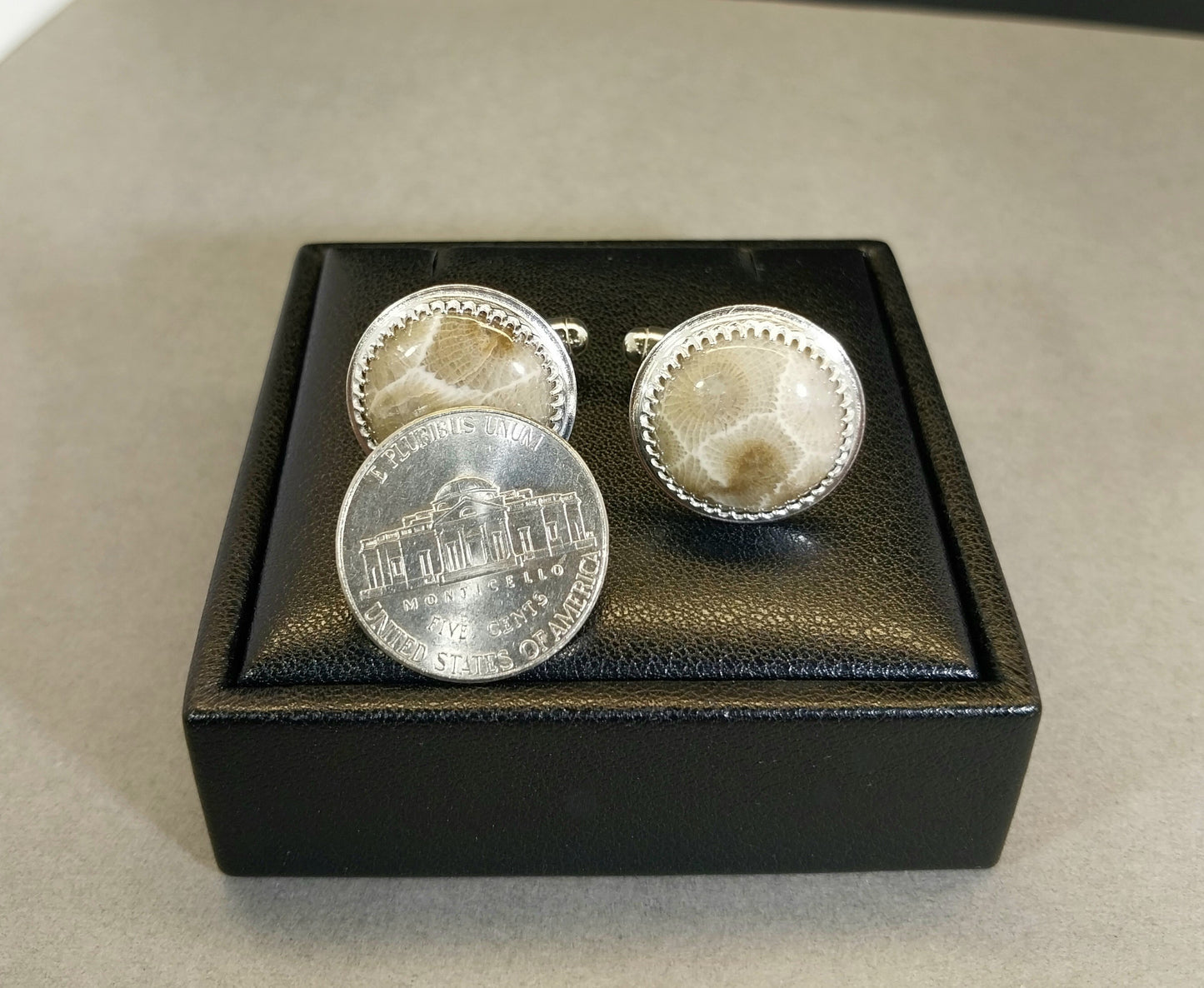 Petoskey Stone Cuff Links, Michigan Petoskey Stone Cufflinks
