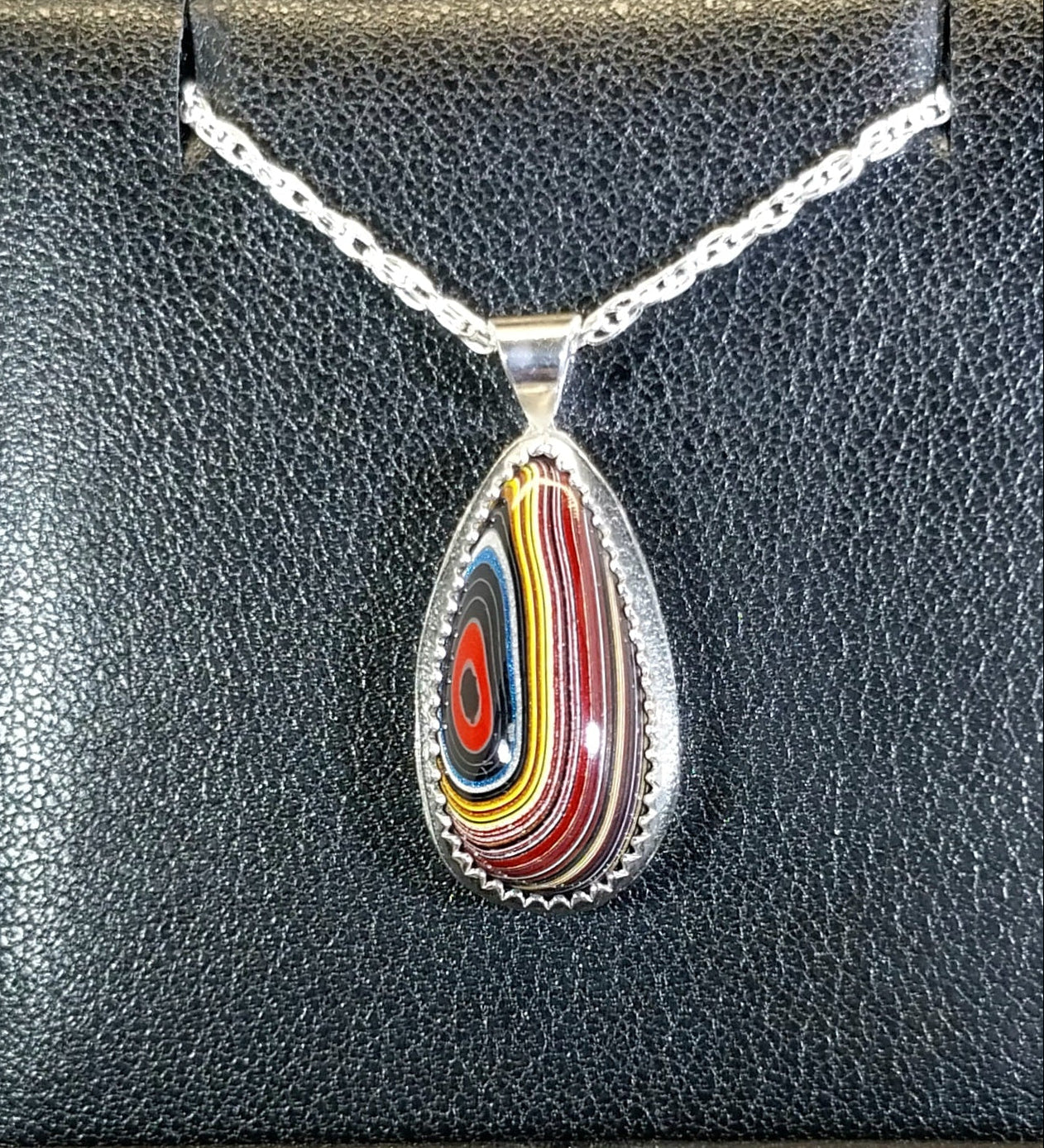 Corvetteite- Fordite Pendant in Solid Sterling Silver