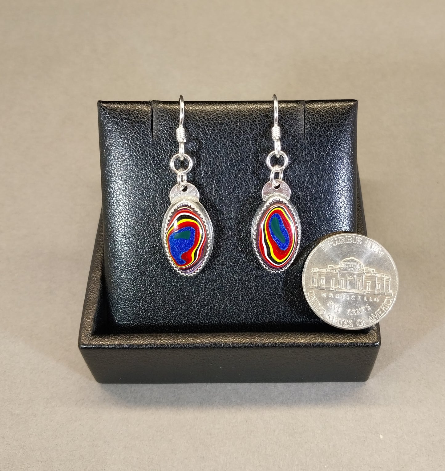 Handmade Fordite Earrings in Solid Sterling Silver Settings