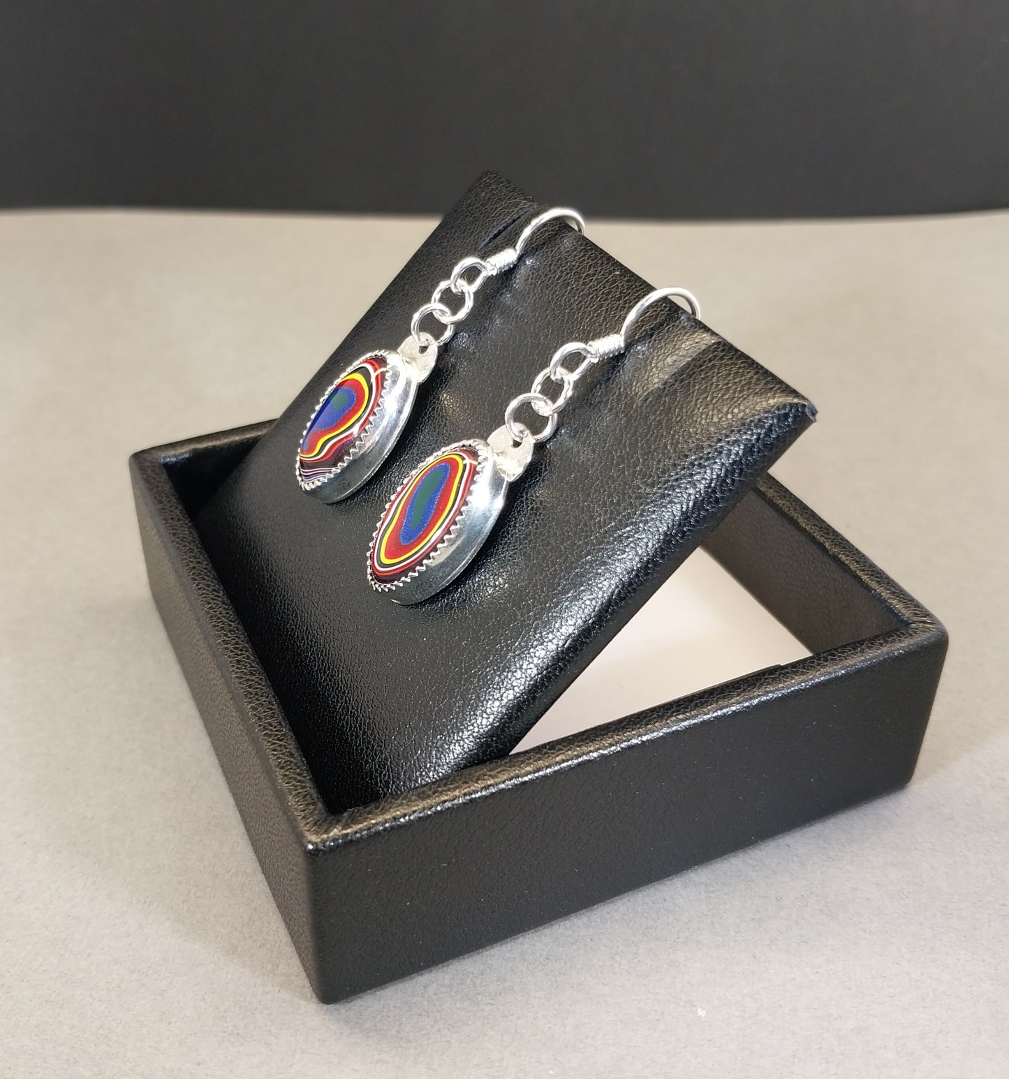Handmade Fordite Earrings in Solid Sterling Silver Settings