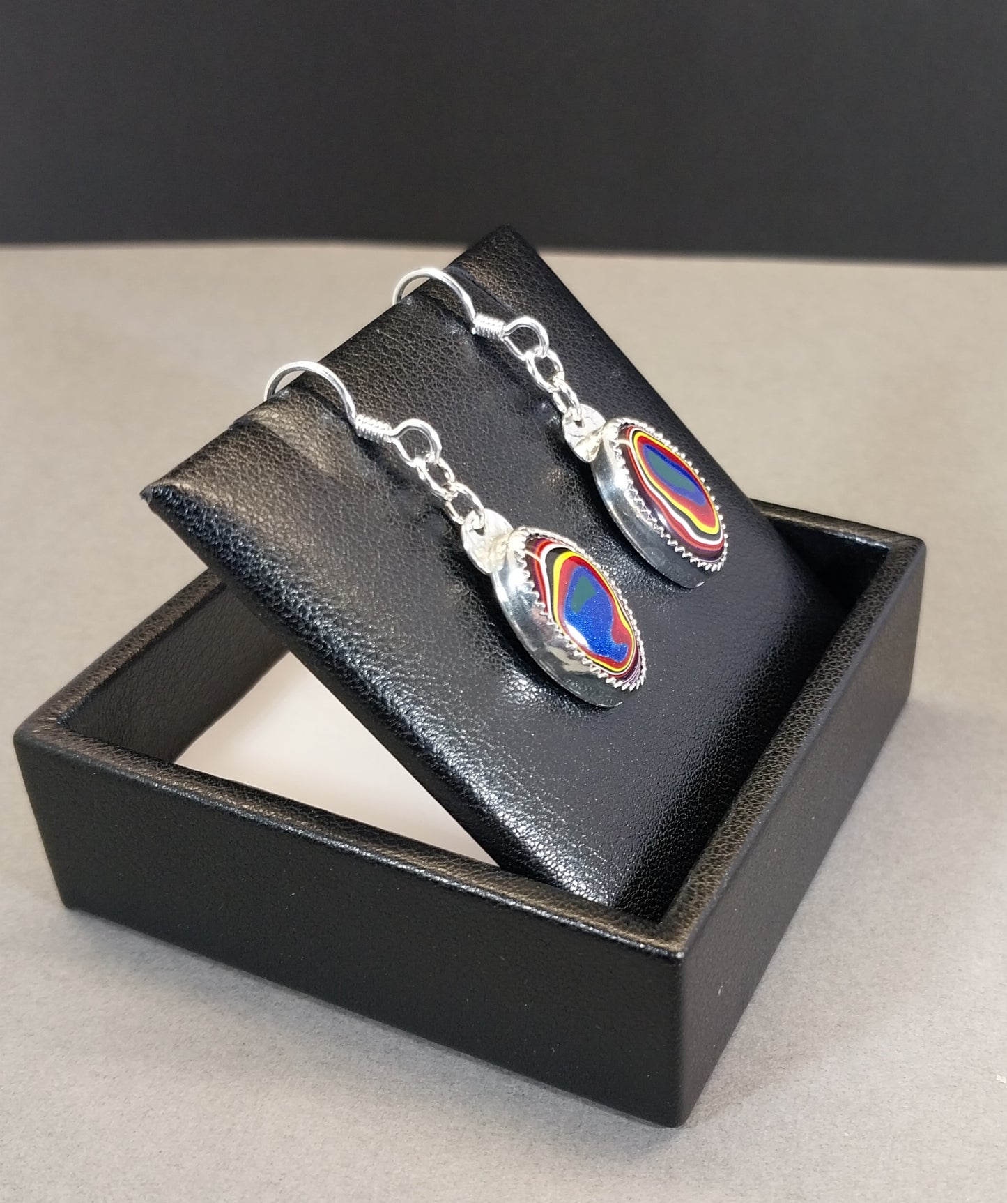 Handmade Fordite Earrings in Solid Sterling Silver Settings