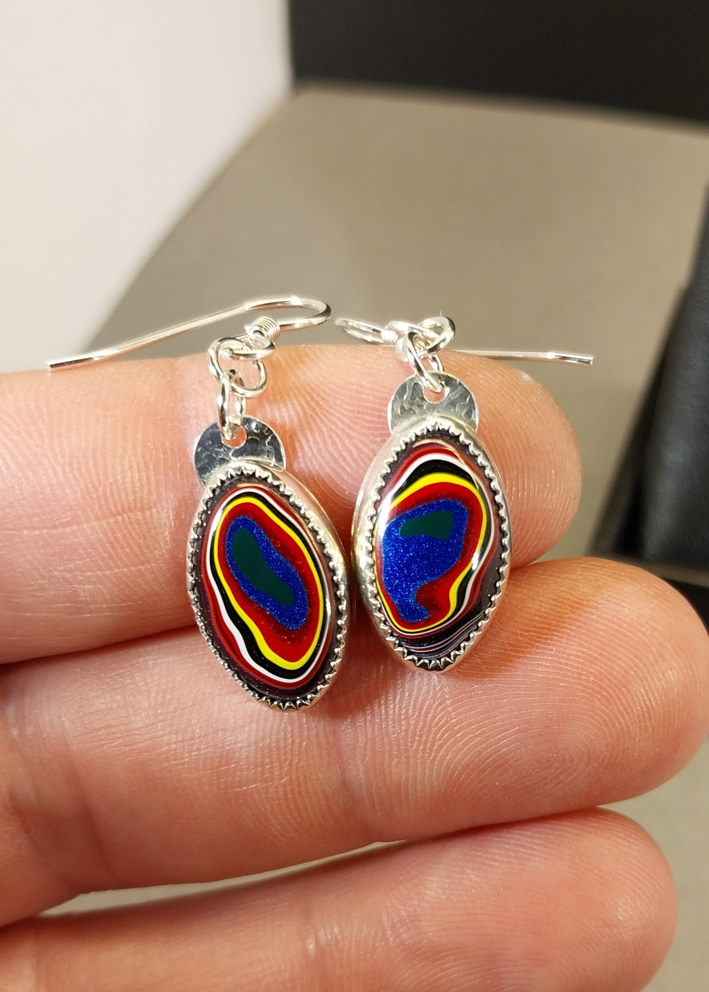Handmade Fordite Earrings in Solid Sterling Silver Settings