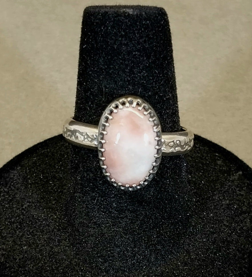 Pink Prehnite Ring Sterling Silver with Adjustable Band