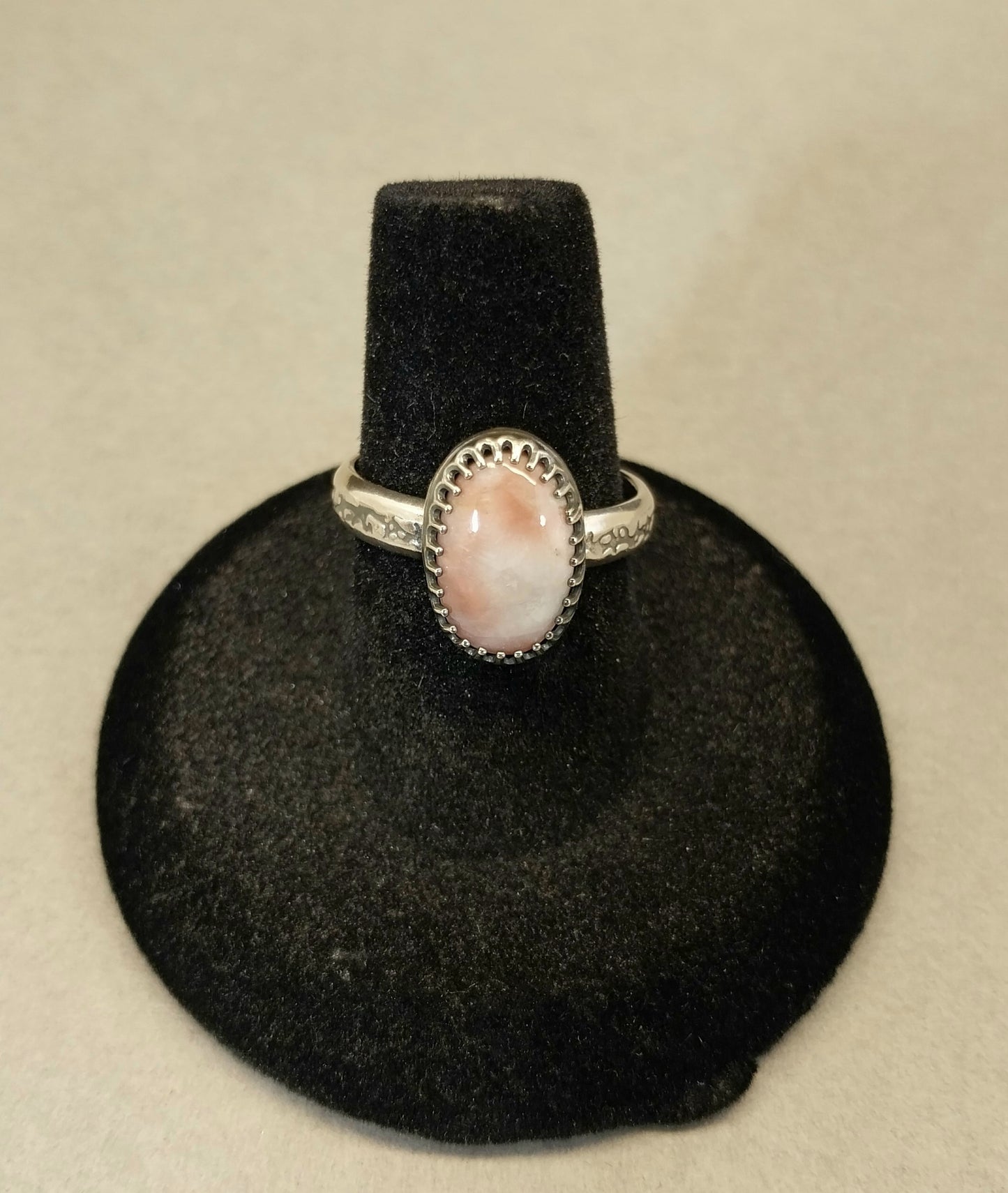 Pink Prehnite Ring Sterling Silver with Adjustable Band