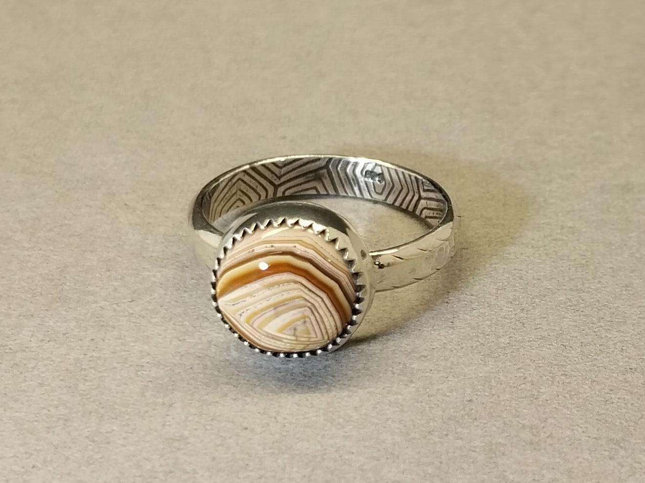 Lake Superior Agate (Herbster Wisconsin) Solid Silver Ring Size 8