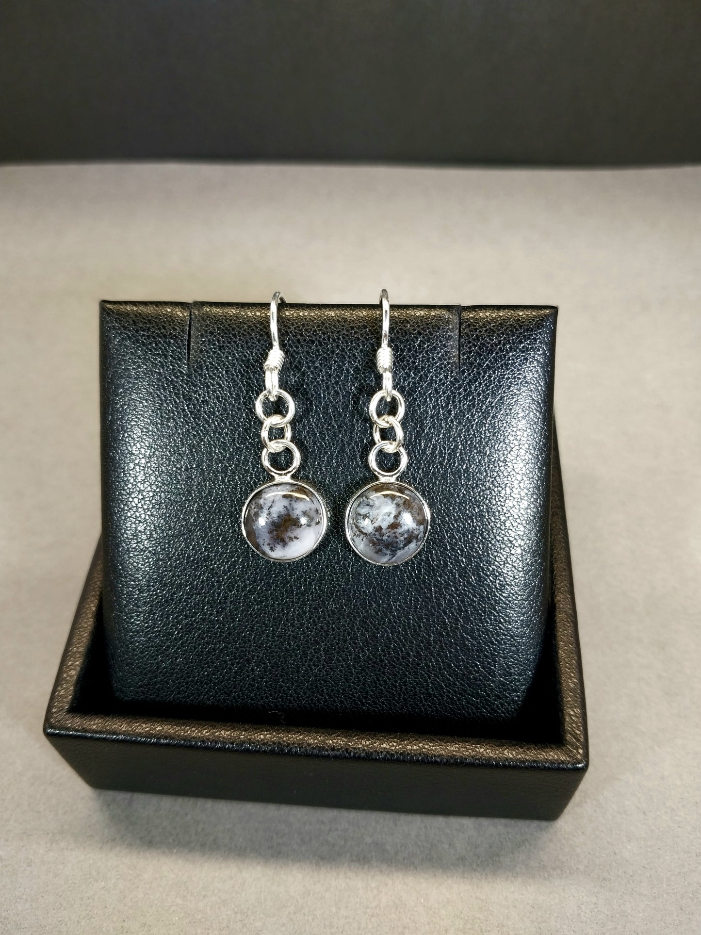 Dendritic Agate Earring, Solid Silver, NV Amethyst Sage Agate