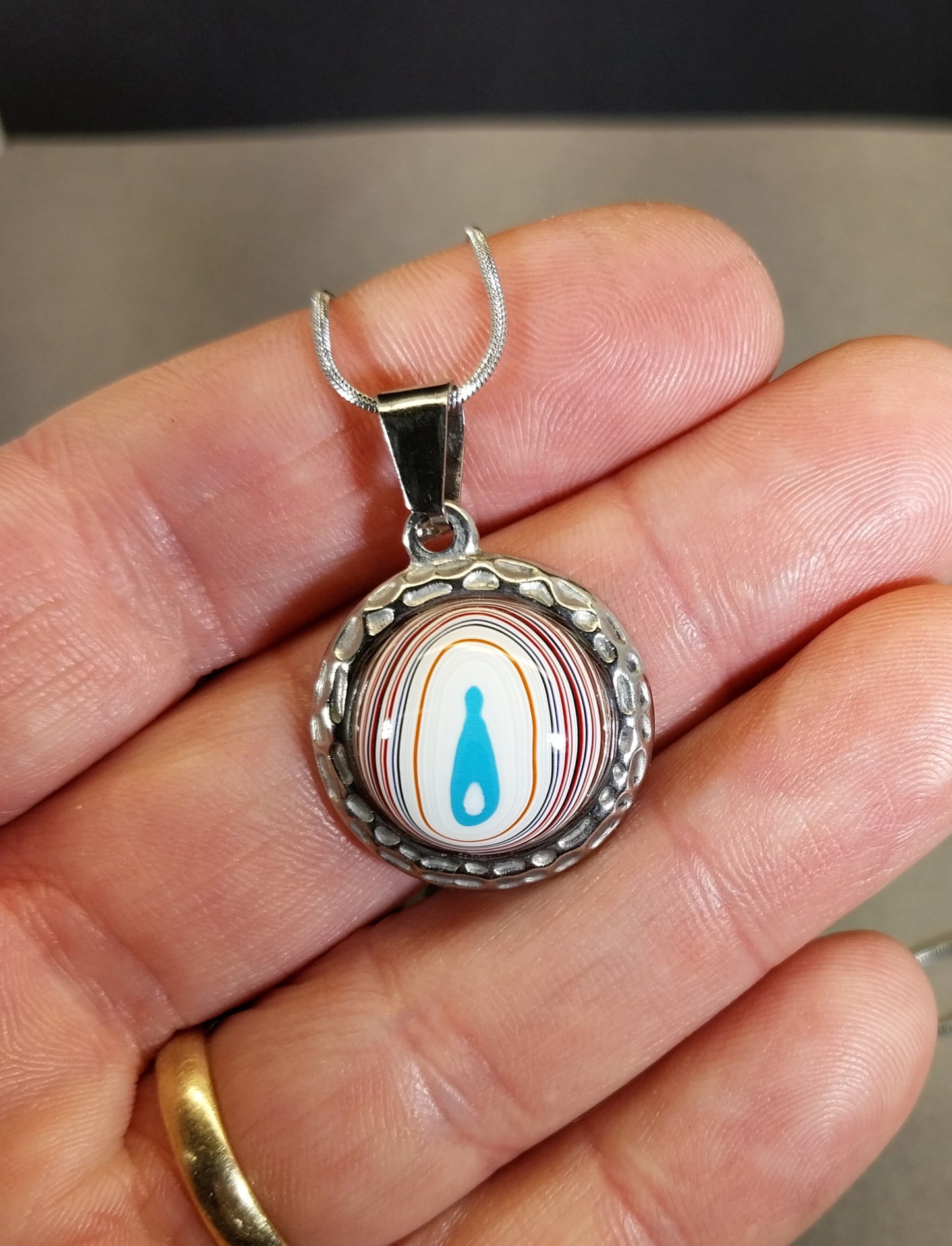 Fordite Necklace all Stainless Steel