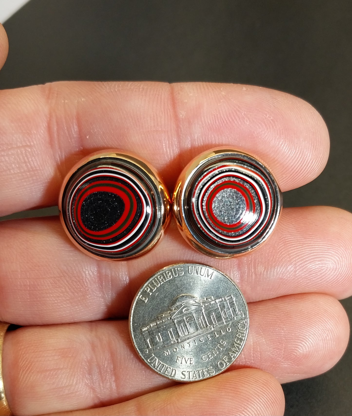 Toledo Ohio Fordite Cufflinks, Solid Copper Settings EB63