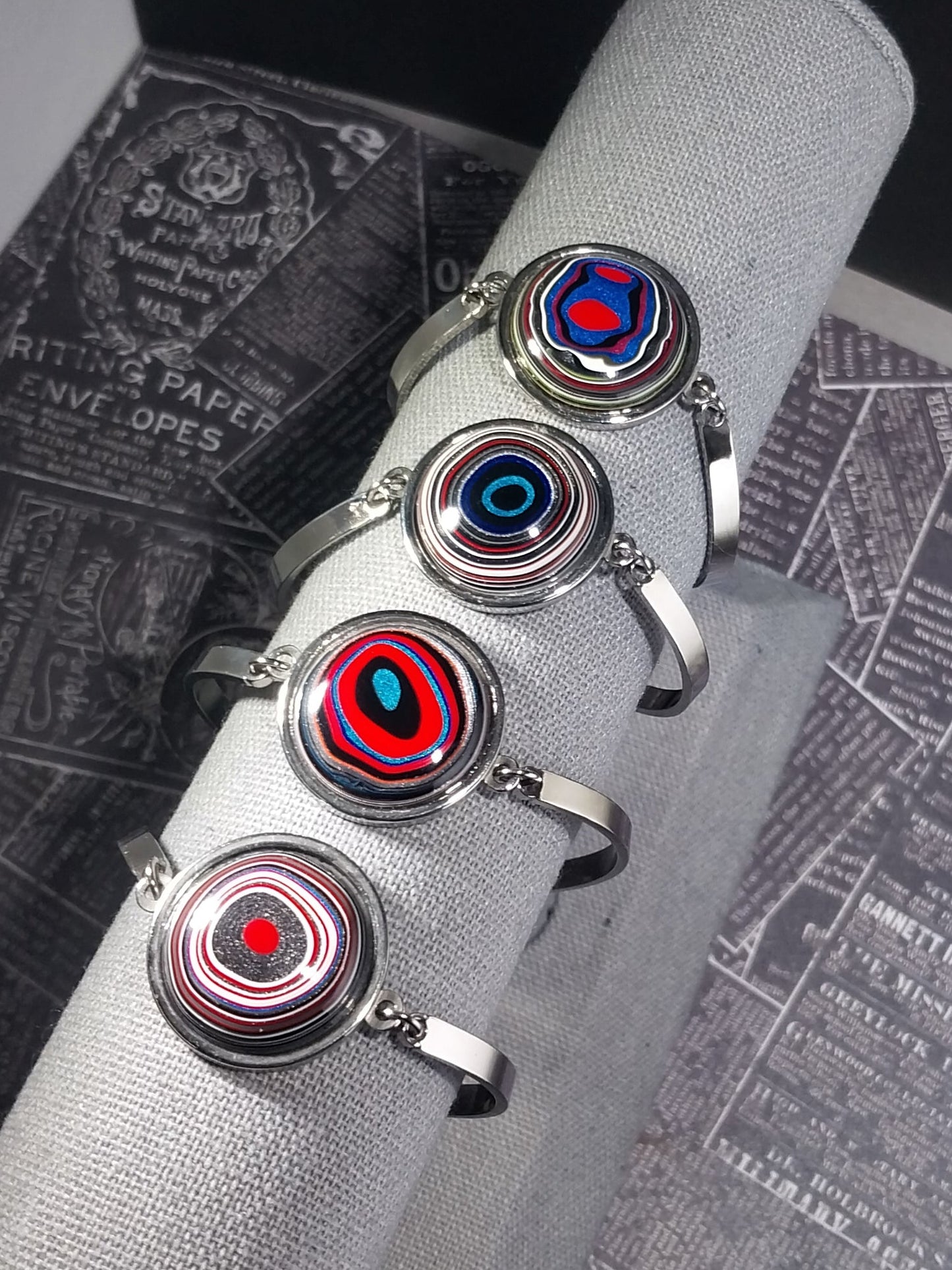 Fordite Bracelets in Stainless Steel, Easy to Put On