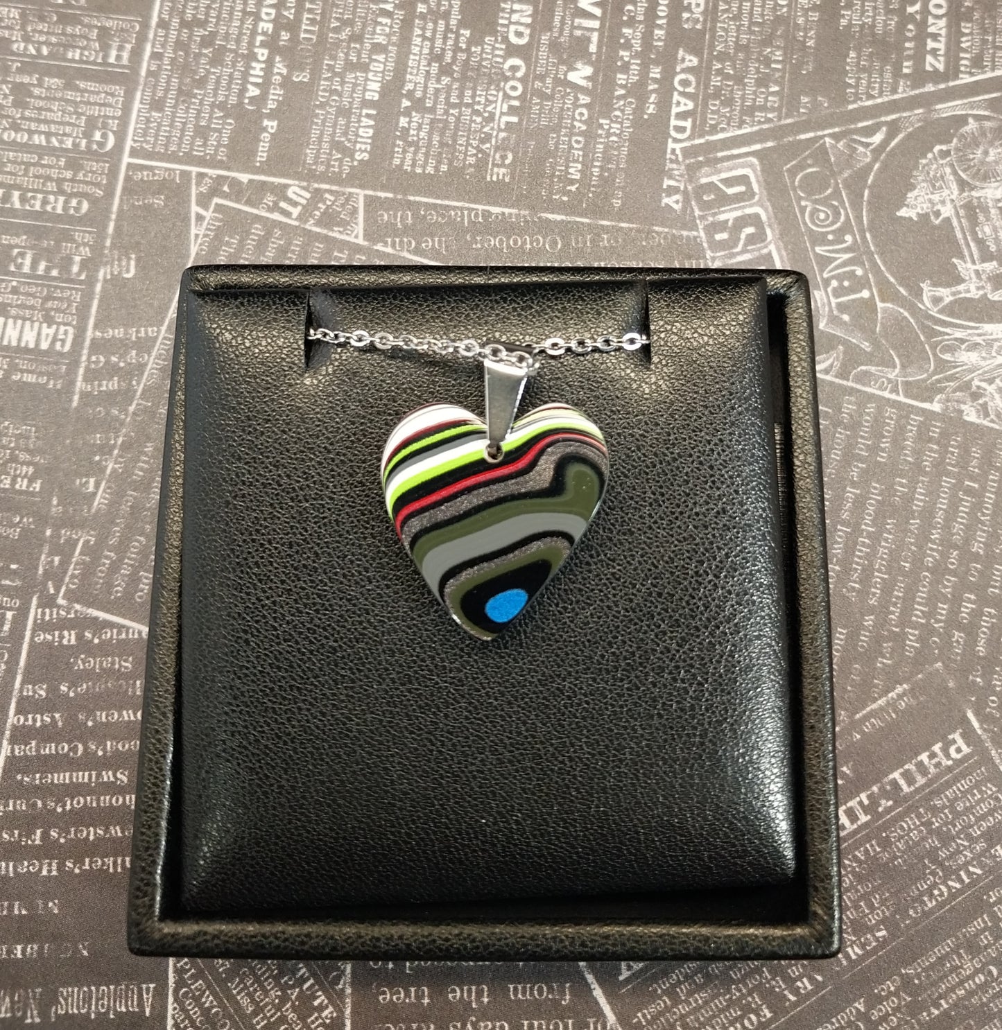 Fordite Heart with Pink Blue and Green, Medium Sized