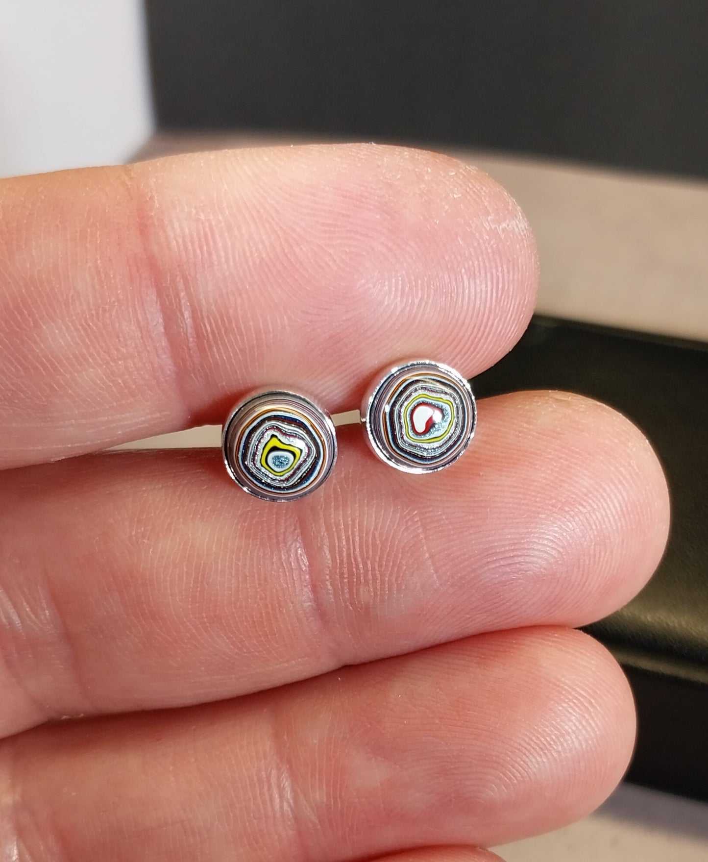 Fordite Earring, Solid Sterling Silver, Fordite Post Earring EB10