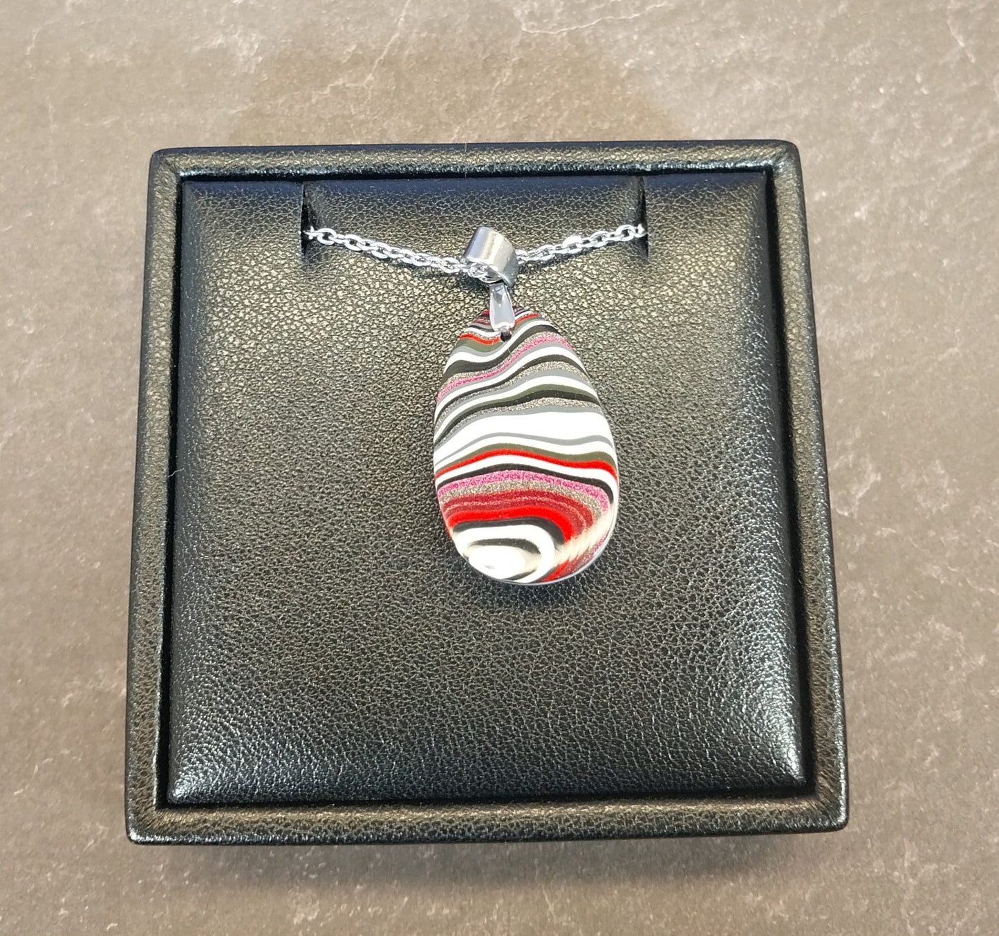 Fordite Necklace, Teardrop Shape, USA Handmade, EB93