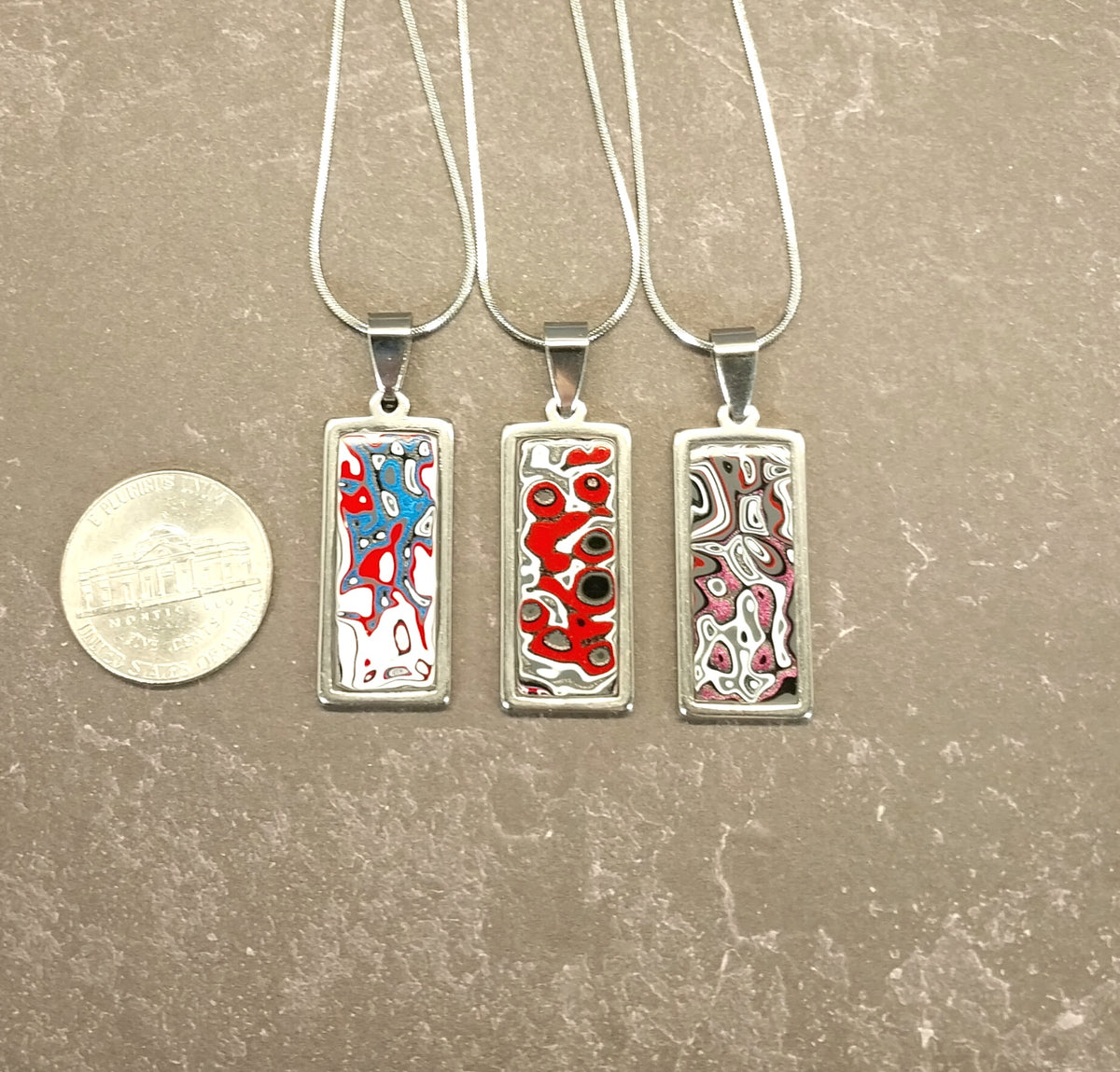 Rectangle Fordite Necklace in Stainless Steel