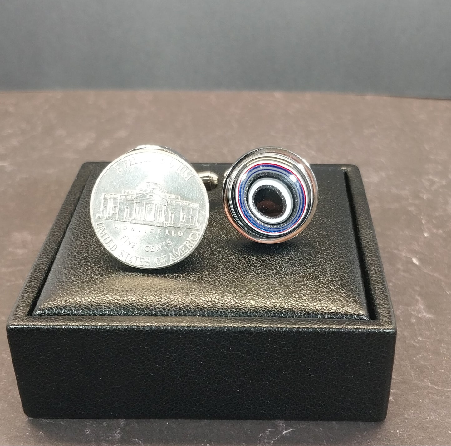 Colorful Fordite Cuff Links in Mirror Stainless Steel, Ohio Motor Agate