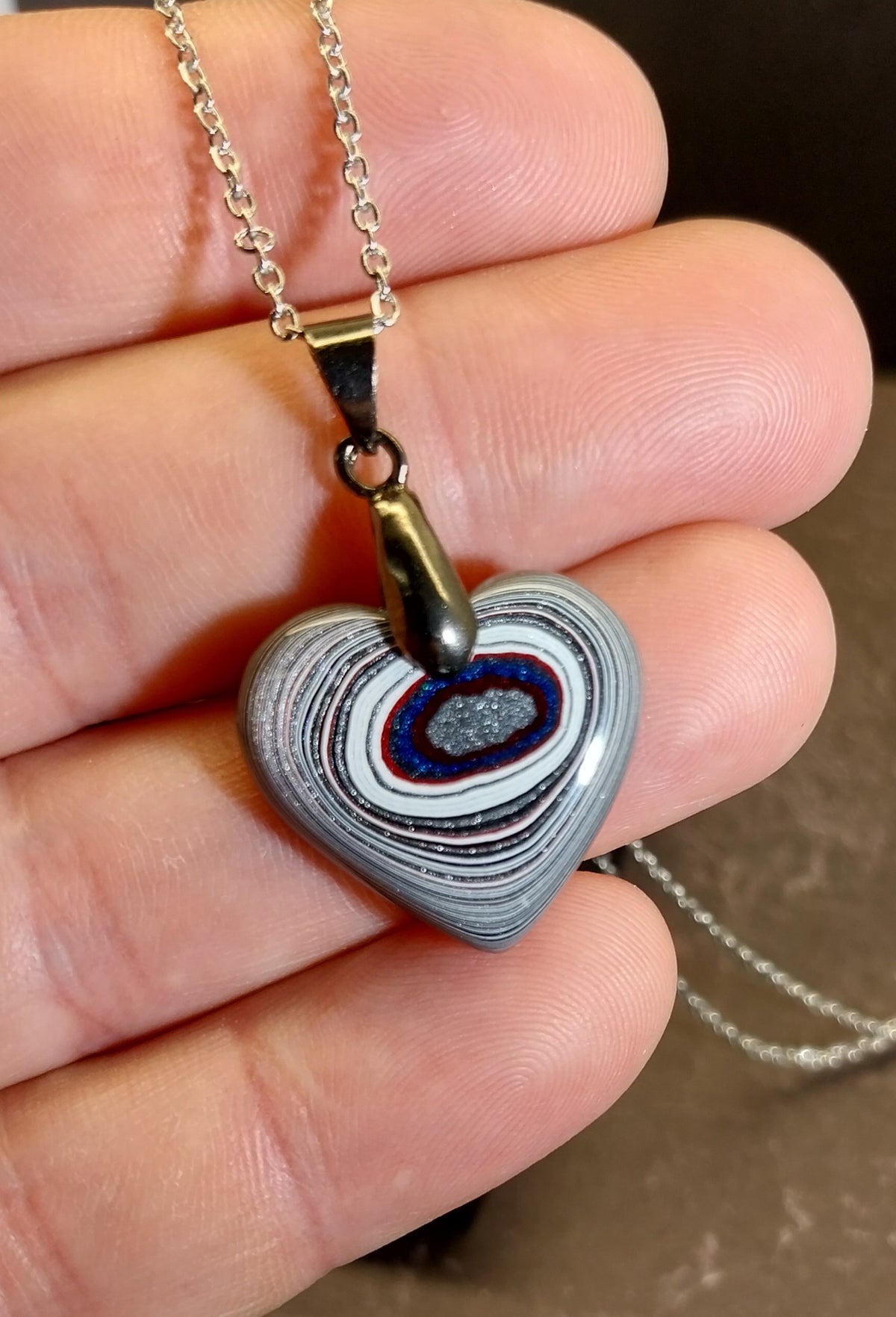 Fordite Necklace, Michigan Fordite Heart, Fordite Pendant