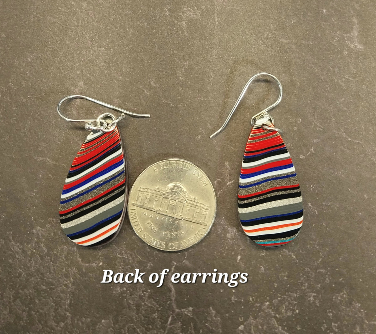 Long Fordite Teardrop Earrings Bright Multicolored Layers