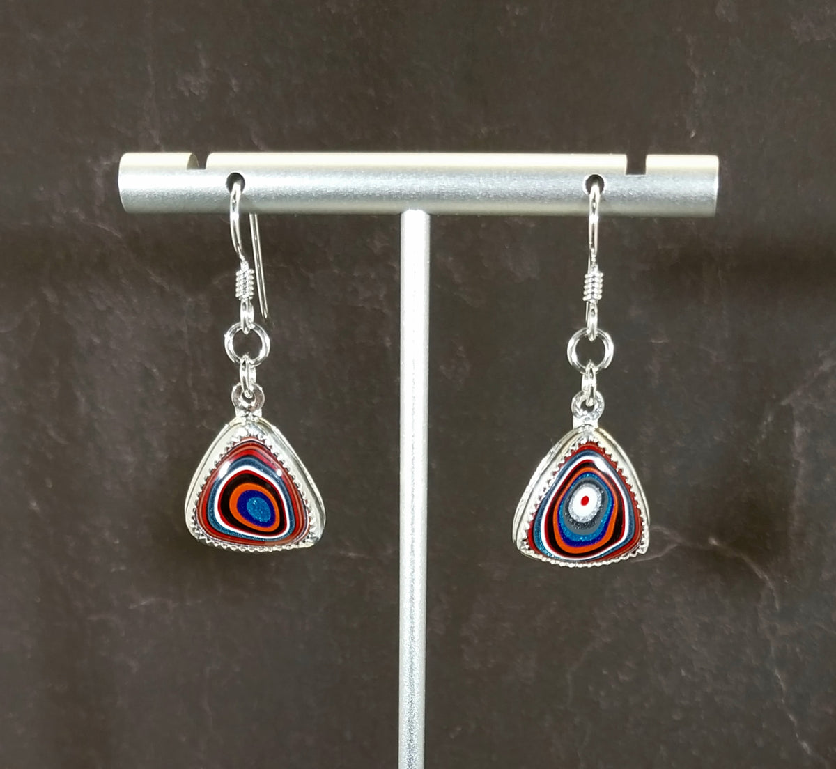 Fordite Sterling Silver Earrings Triangle Shape Ohio Motor Agate