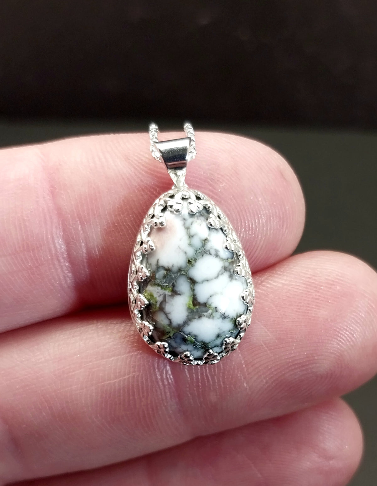 Datolite Silver Necklace, Michigan Datolite, Rare Color, Datolite Pendant