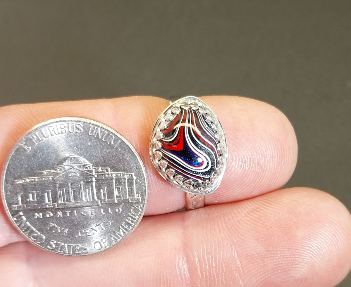 Fordite Silver Ring, Michigan Fordite Stone