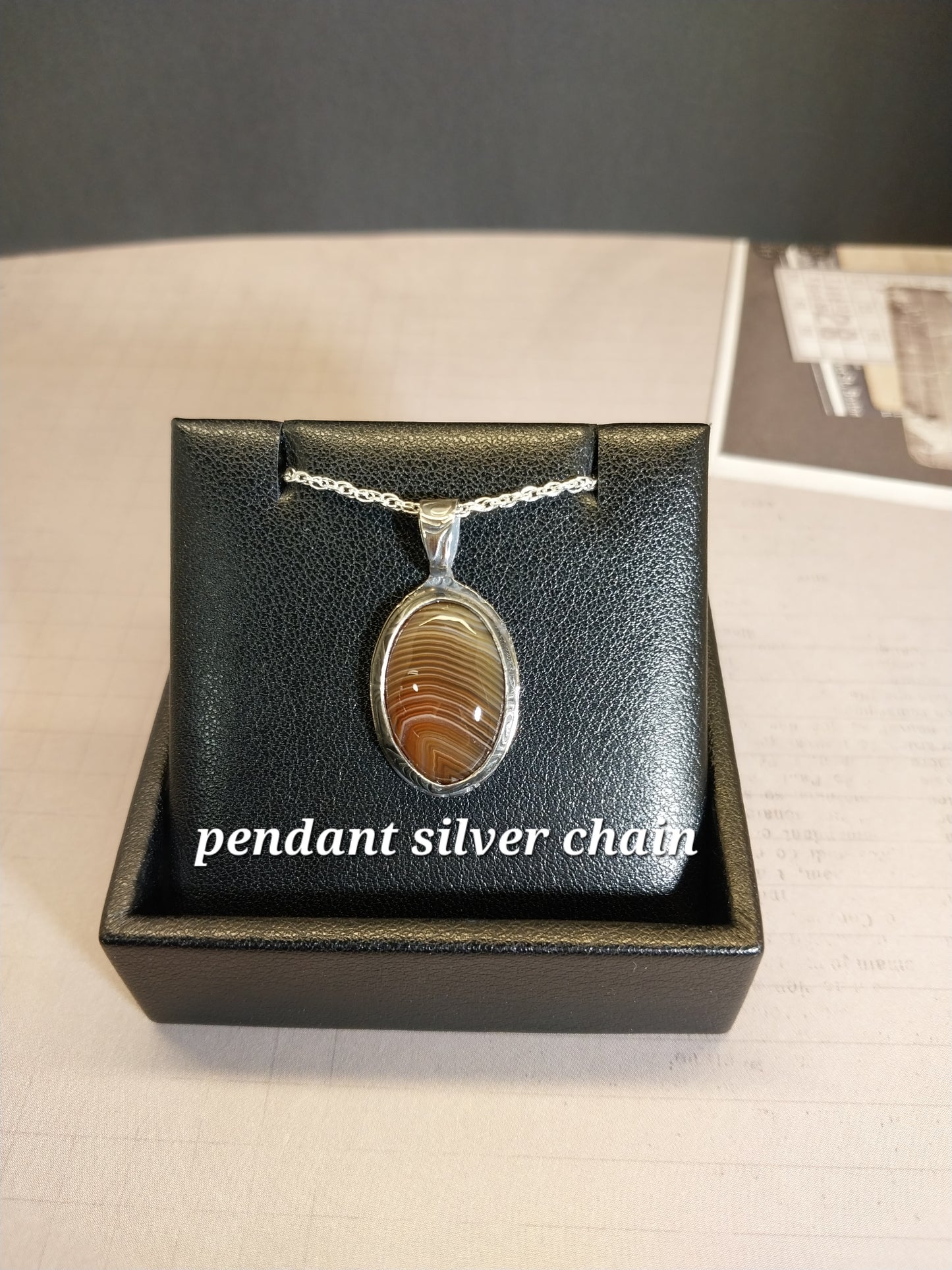 Brown Banded Superior Agate Sterling Silver Necklace