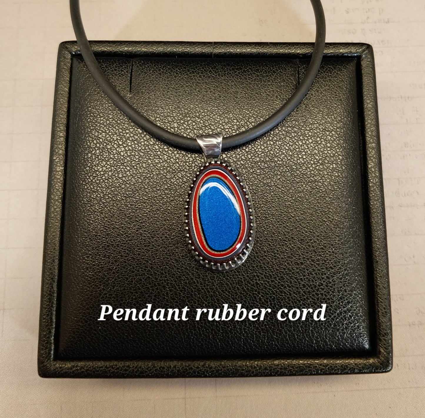 Fordite Necklace Bright Blue with Red and White Sterling Silver