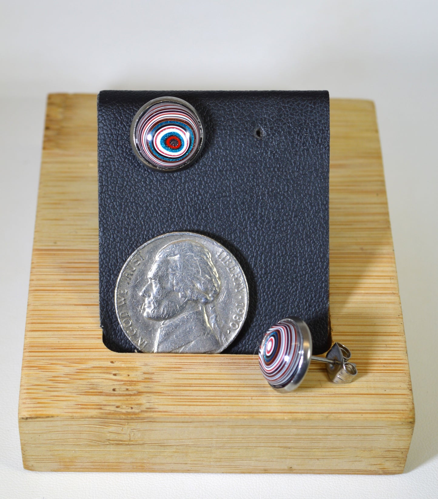 Fordite Earring, Colorful Stud Earring, Stainless Steel, Recycled EB98