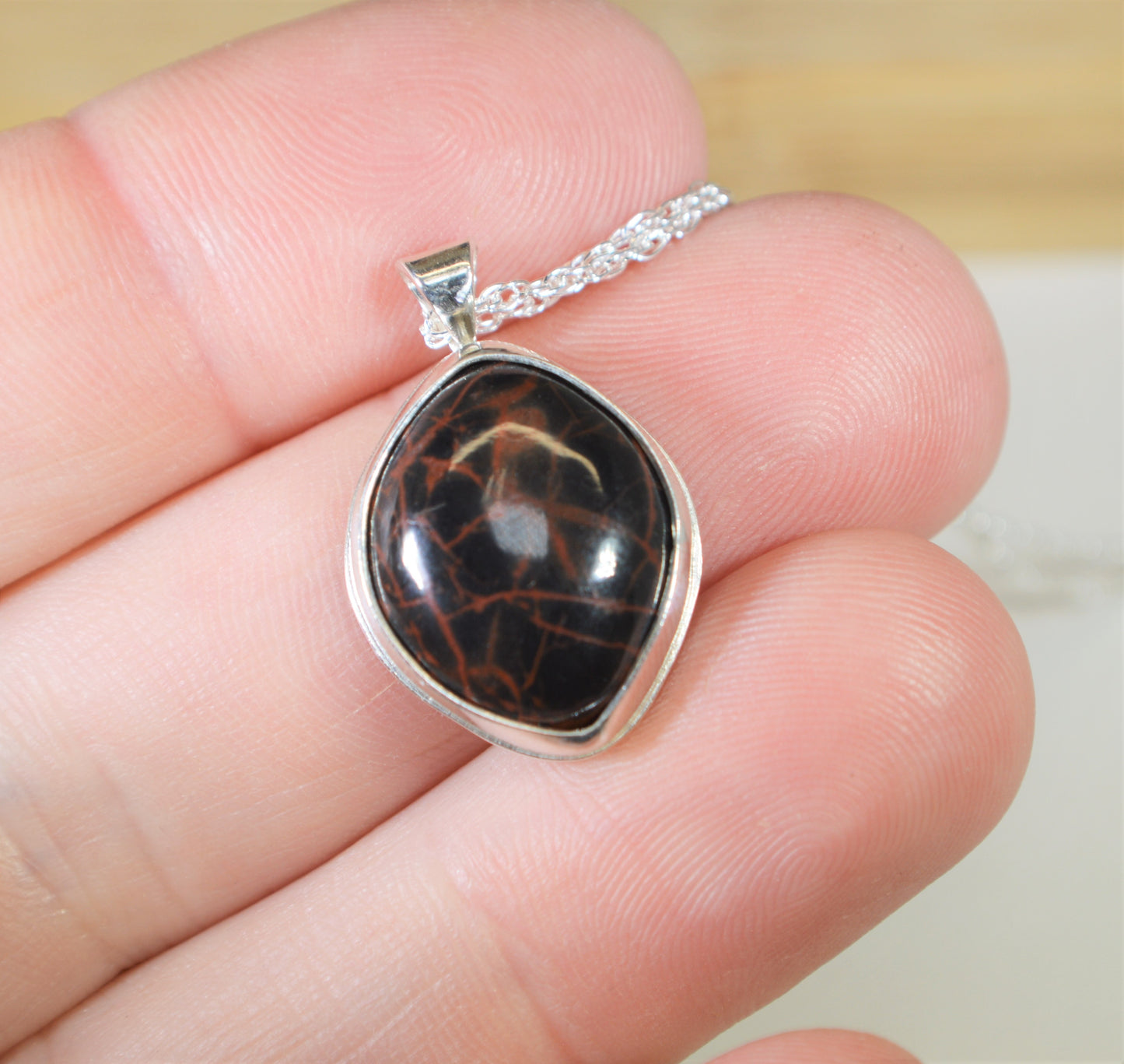 Spider Web Jasper Necklace, Solid Silver, Spider Web Stone, W\O