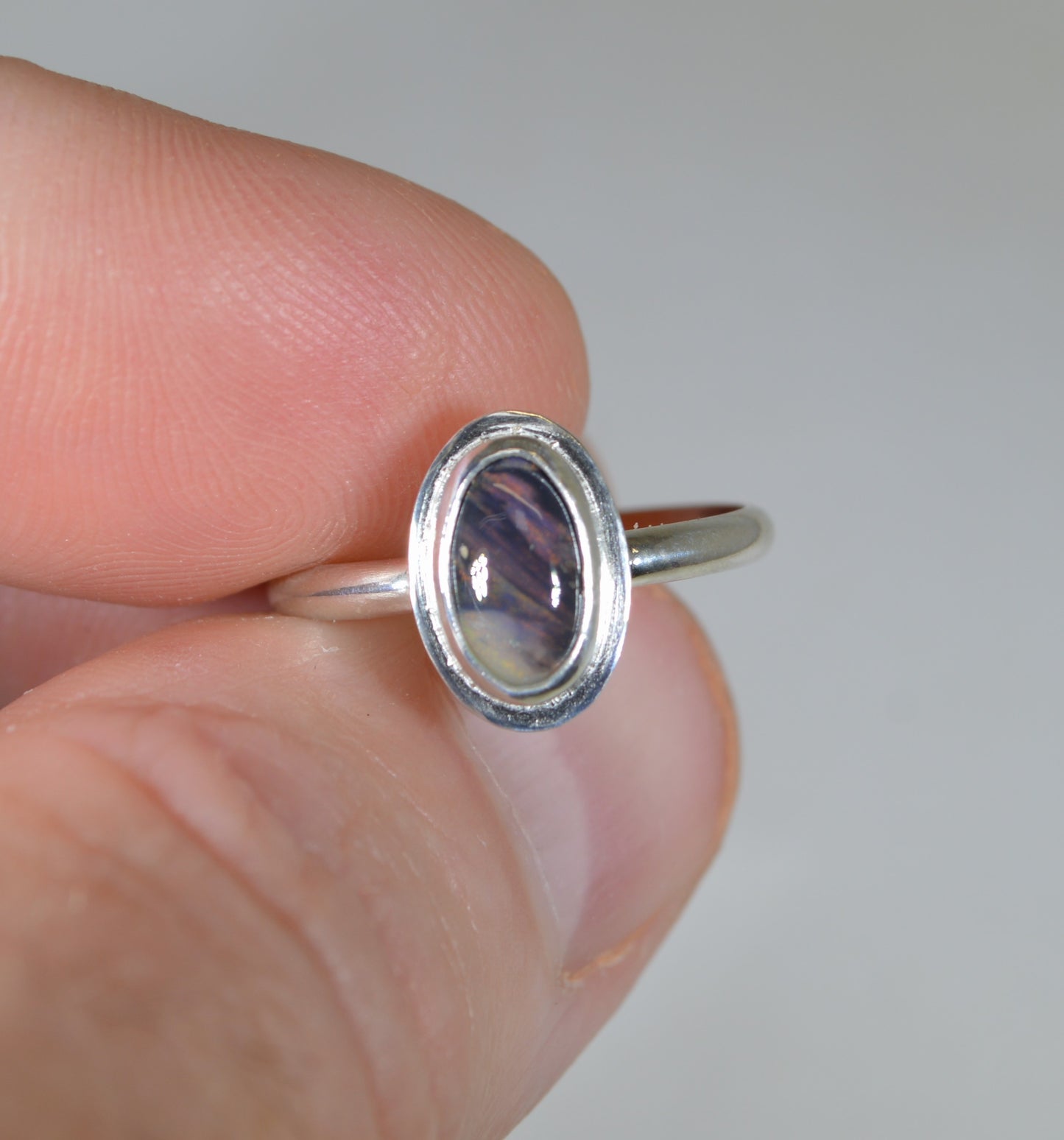 Australian Opal Ring, Size 7, Solid Silver, Black Opal Ring, Red and Green Color Play