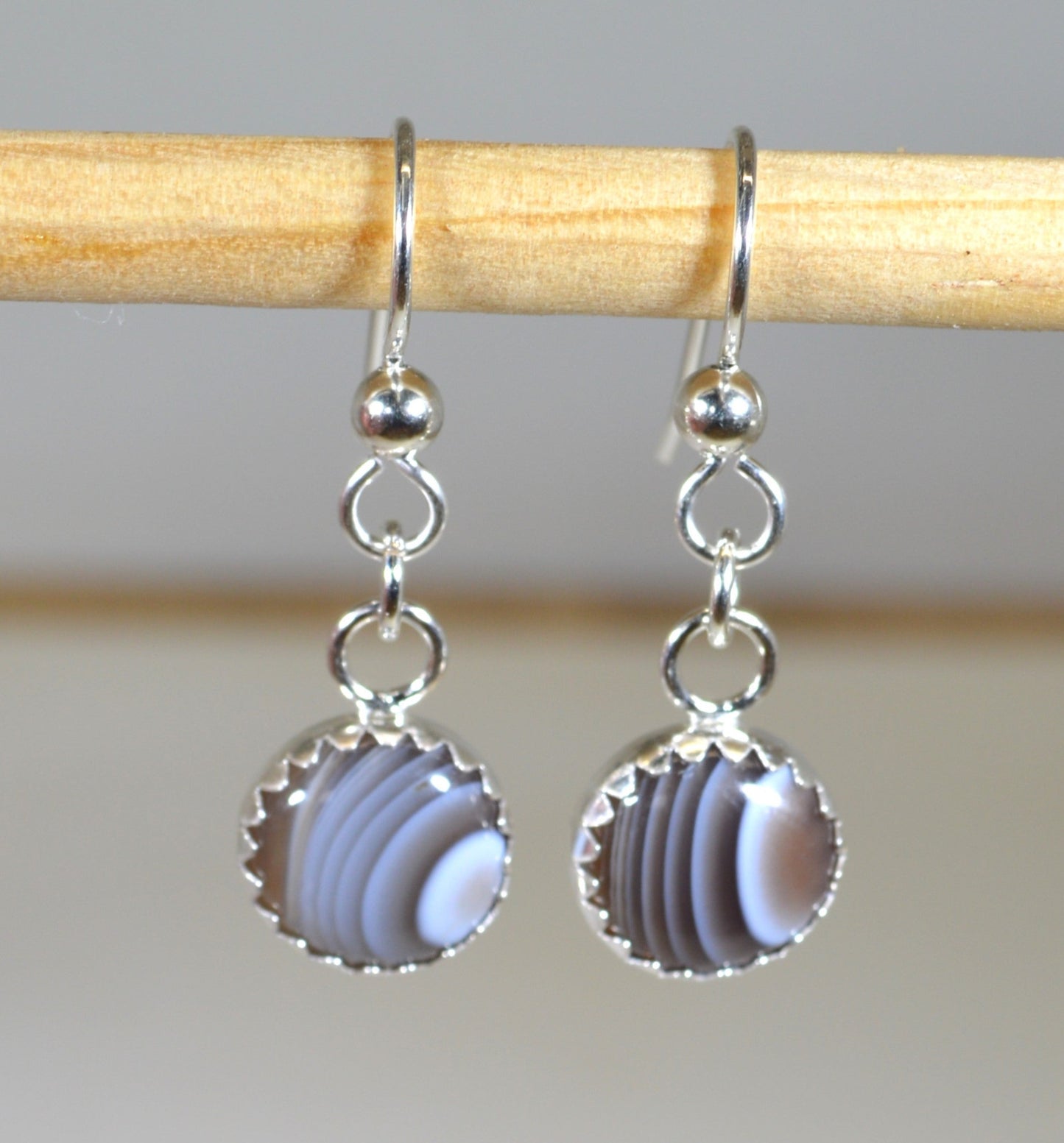Agate Silver Earrings, American Made, Botswana Agate Earrings, Natural Agate Earrings, Brown and White Agate Dangle Earrings