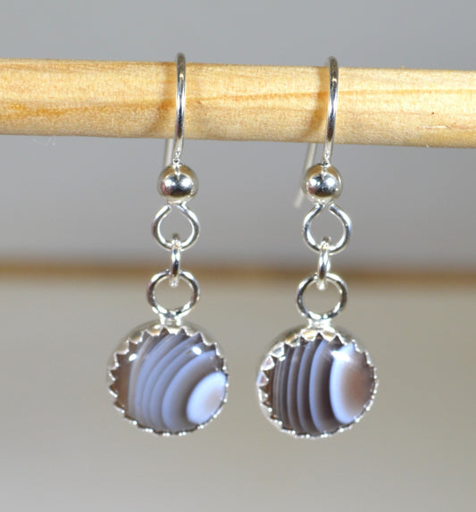 Agate Silver Earrings, American Made, Botswana Agate Earrings, Natural Agate Earrings, Brown and White Agate Dangle Earrings