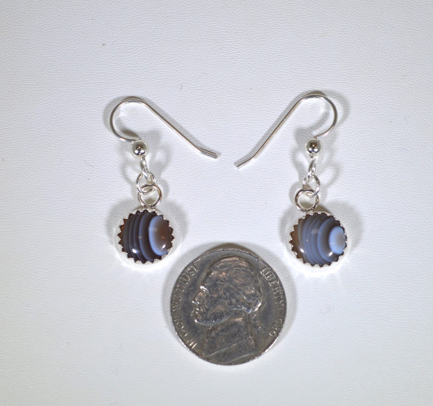 Agate Silver Earrings, American Made, Botswana Agate Earrings, Natural Agate Earrings, Brown and White Agate Dangle Earrings